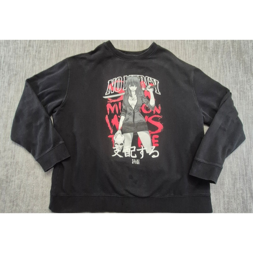 Point Blank Anime Graphic Crewneck Sweatshirt Mens 3XL Black No Mercy Gothic USA